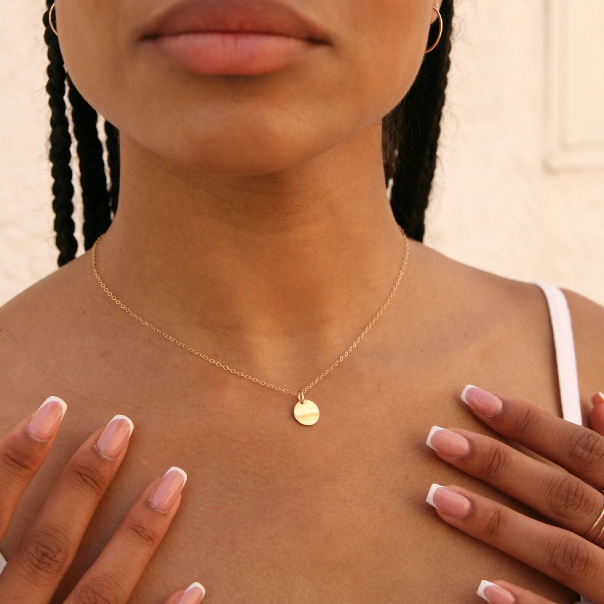 Gold Filled Tiny 10mm Circle Disc Initial Necklace