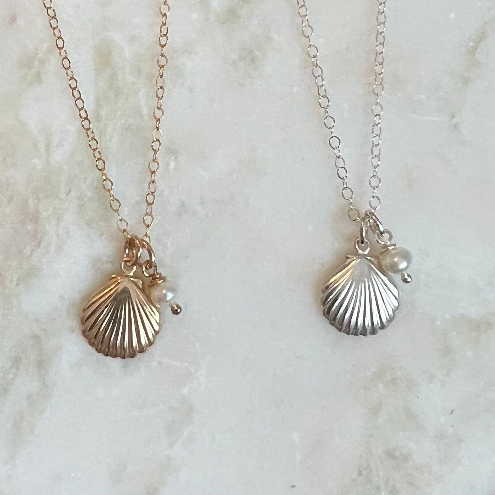 Pearl and Shell Necklace • 14k Gold Filled Necklace • Sterling Silver Necklace • Pearl Necklace