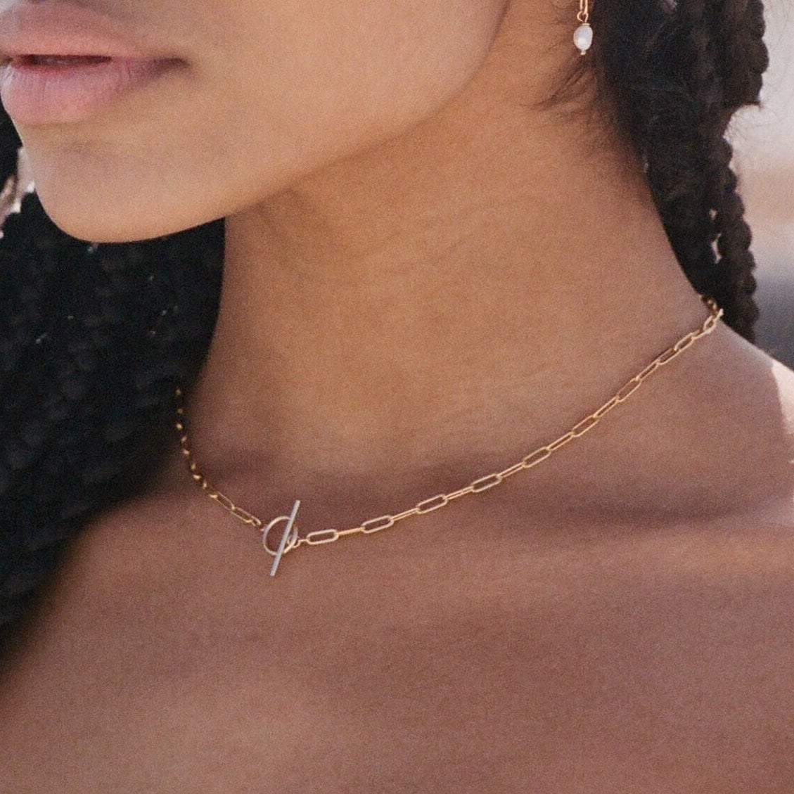 14k Gold Filled Paperclip Chain Necklace with Toggle Closure • Paperclip Necklace • Paperclip Chain • Layering Necklace • 14K Gold Filled