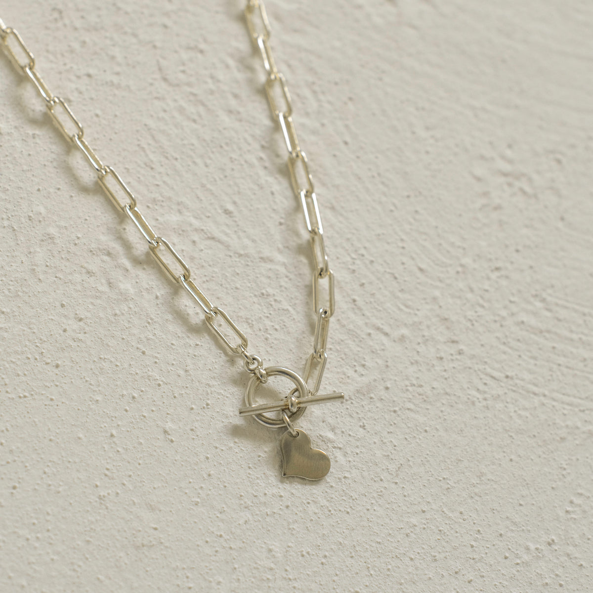 925 Sterling Silver Tiny Heart Charm on a Bold Paper Clip Necklace with Toggle Closure