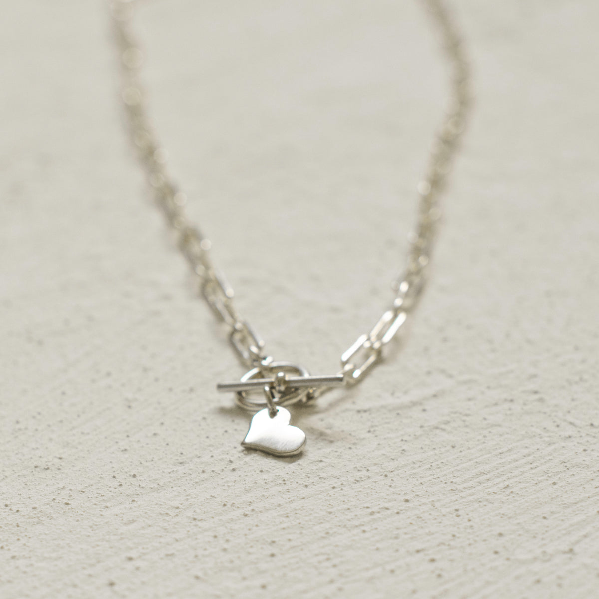925 Sterling Silver Tiny Heart Charm on a Bold Paper Clip Necklace with Toggle Closure