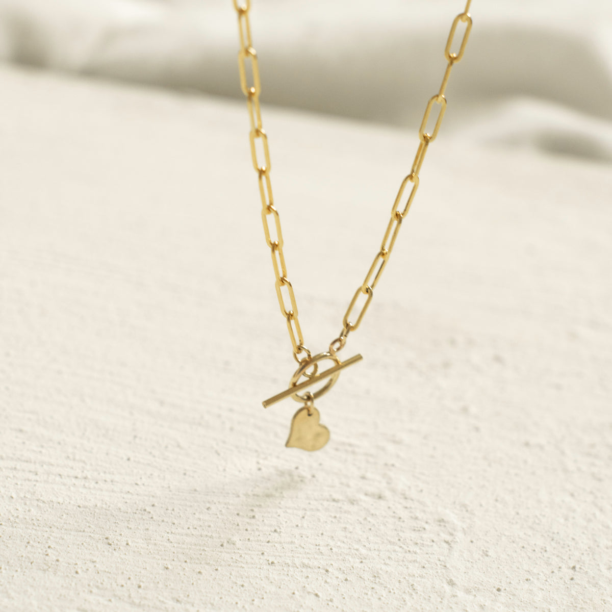 14K Gold Filled Tiny Heart Charm on a Bold Paper Clip Necklace with Toggle Closure