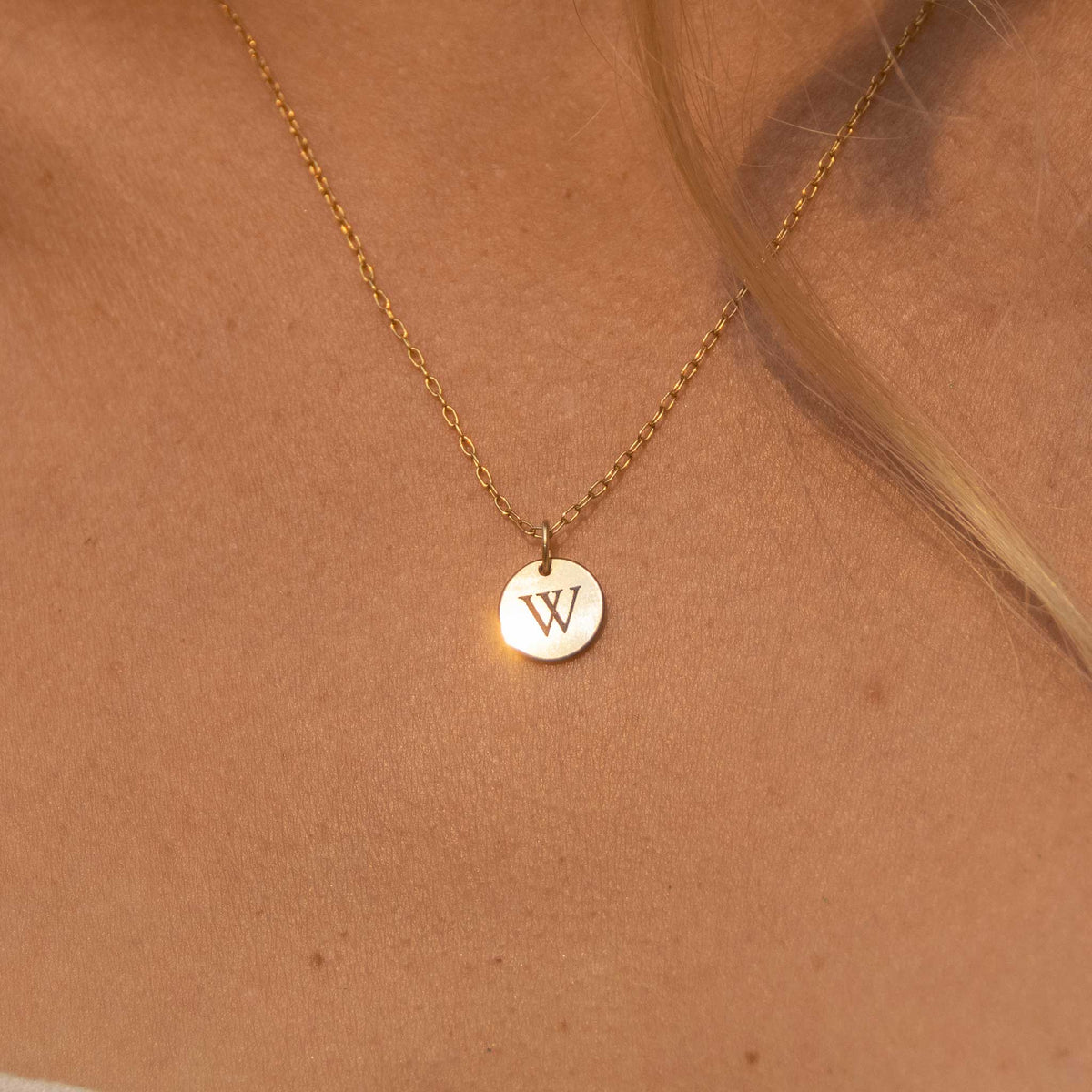 14K Gold Filled Tiny Circle Disc Initial Necklace