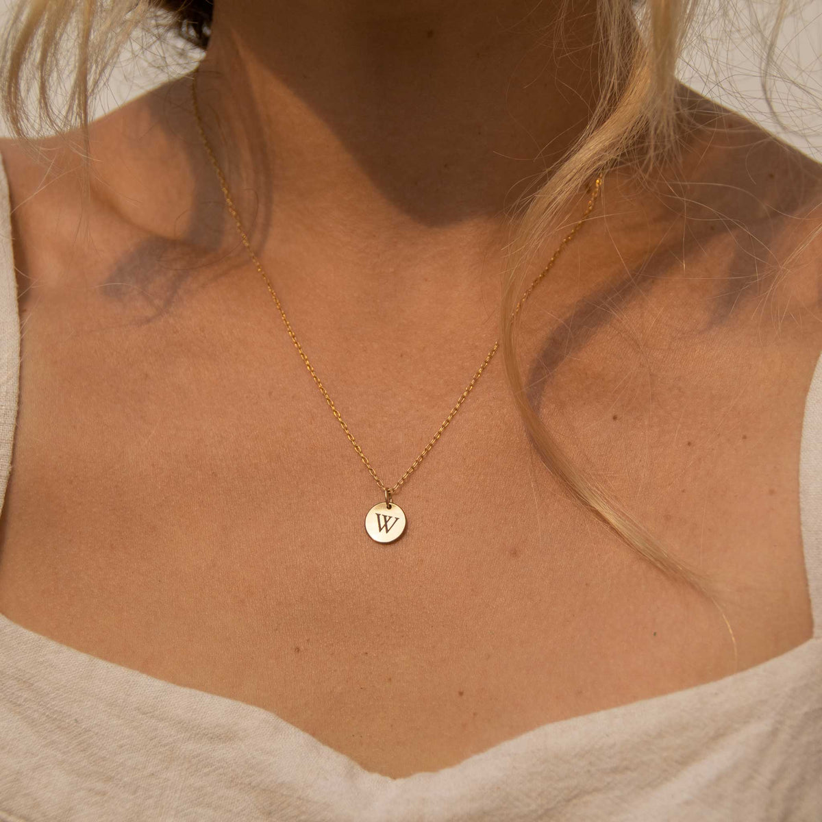 14K Gold Filled Tiny Circle Disc Initial Necklace