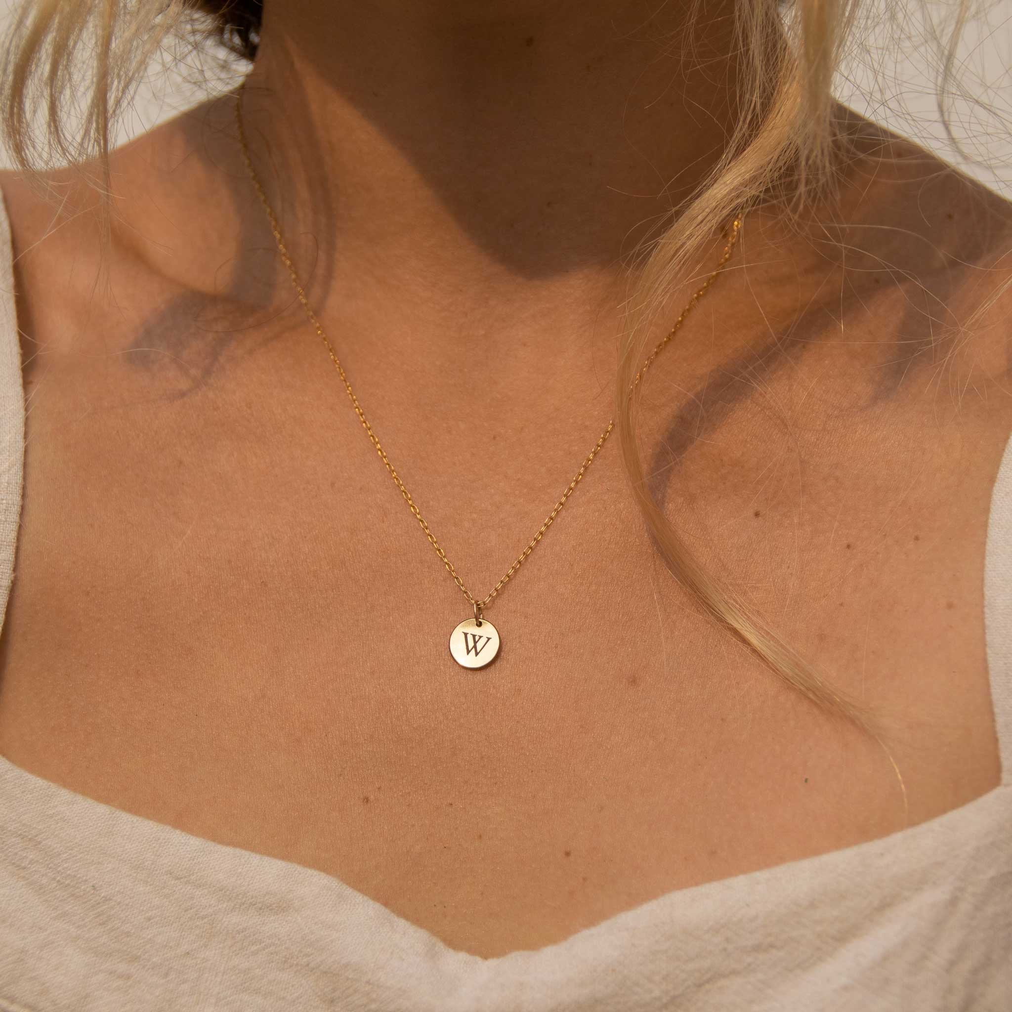 Gold Initial Disc Necklace by Megu's Attic