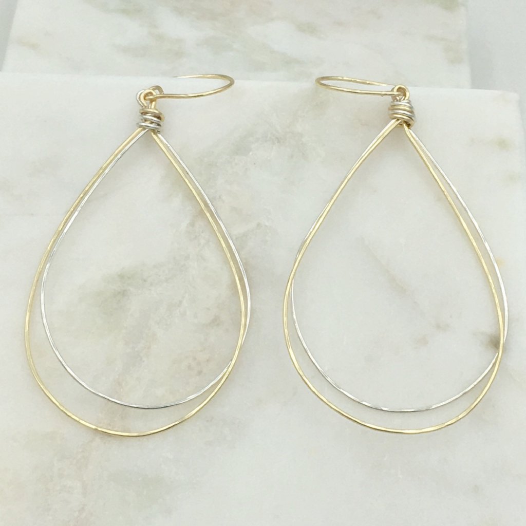 Double Teardrop Hoop Earrings in 14k Gold Filled and 925 Sterling Silver