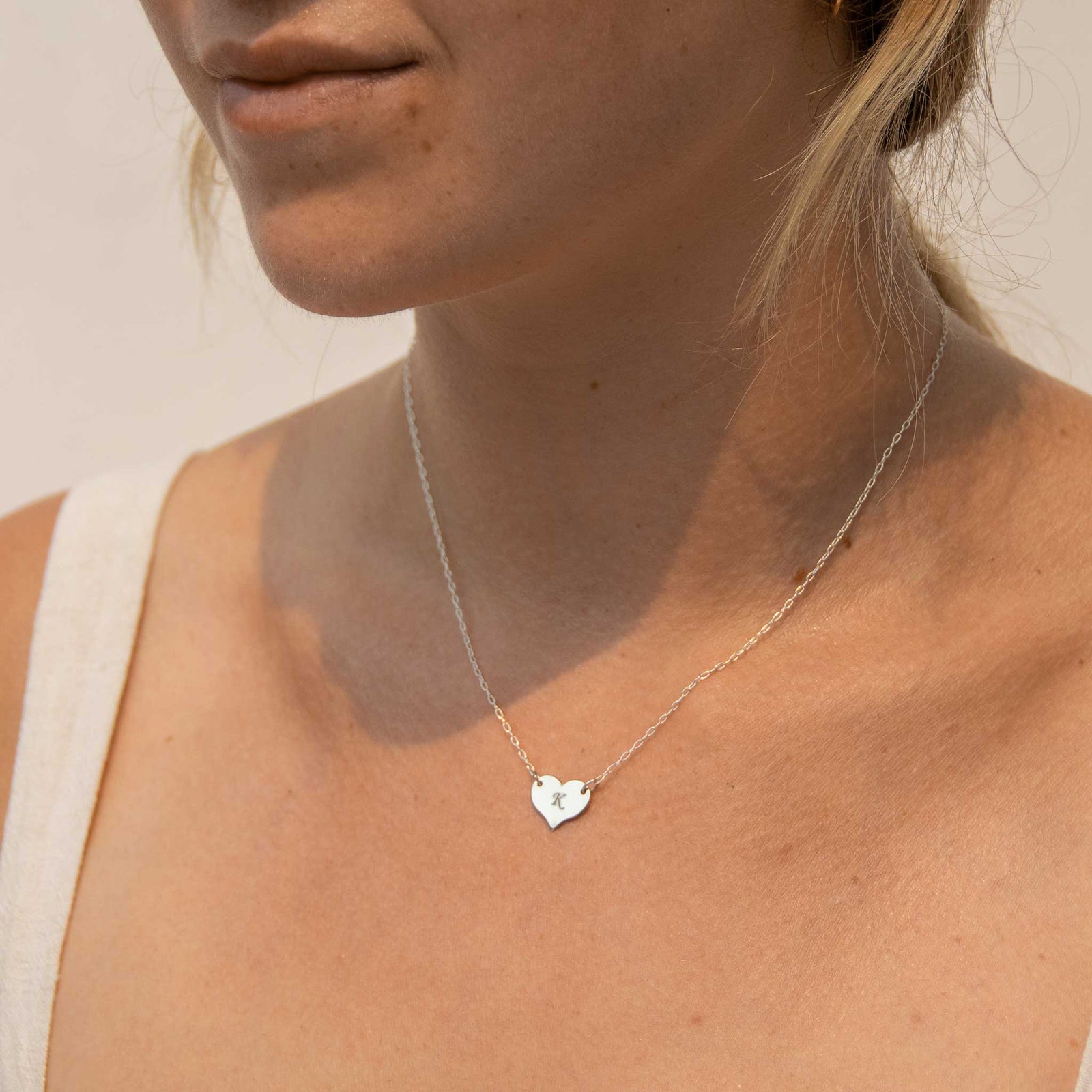 Up close of the silver heart pendant necklace